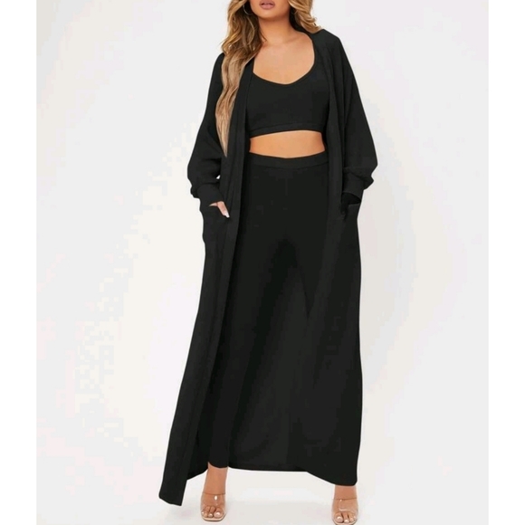 Solid Lantern Sleeves Long Cardigan Crop Tank & Leggings - Picture 5 of 8
